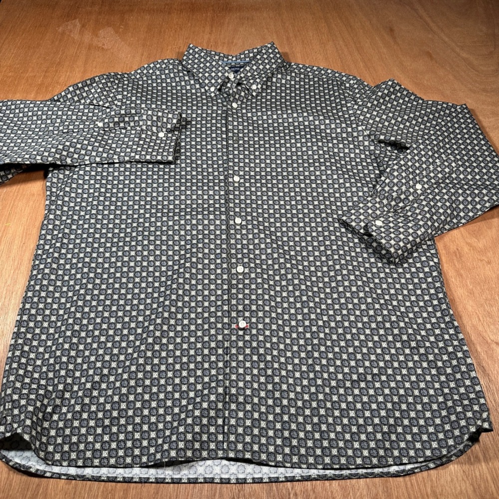 Cremieux Button Down Shirt Mens XL Blue Geometric Medallion Long Sleeve Cotton